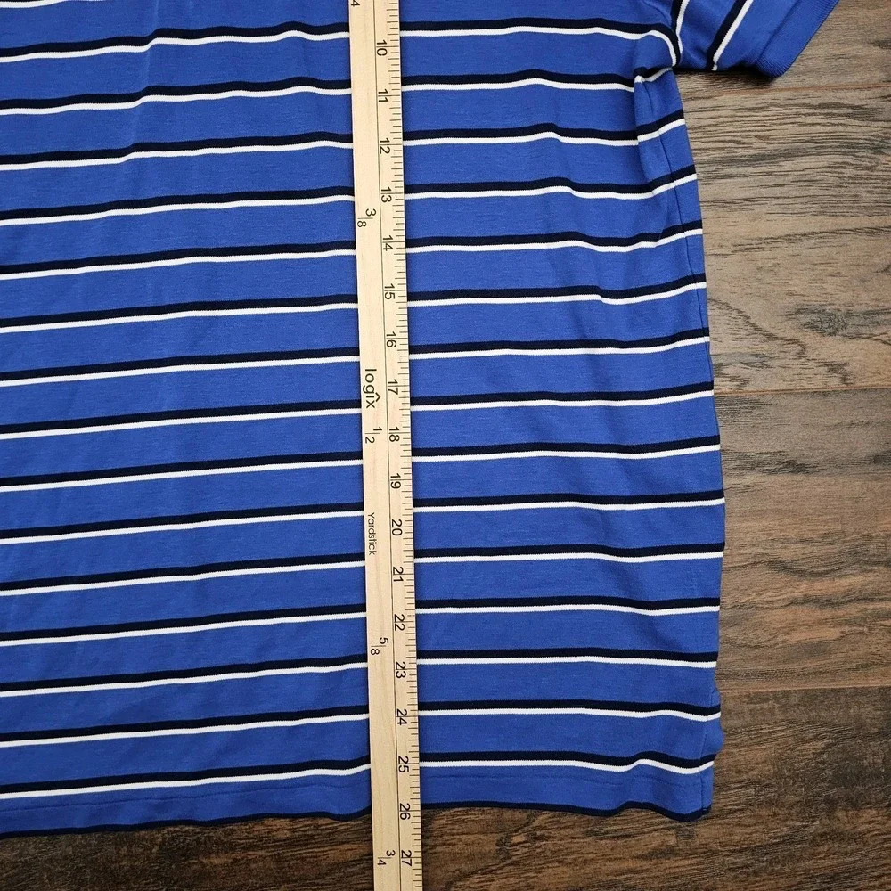 Polo Ralph Lauren Mens Large Blue‎ White Stripe Custom Slim Fit Polo Flesh Pony
